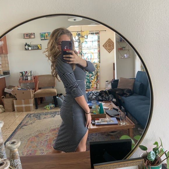 Striped Midi Dress with High Slit - Picture 3 of 3